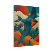 Stylized Swallow Flight Landscape Wall Art & Canvas Print