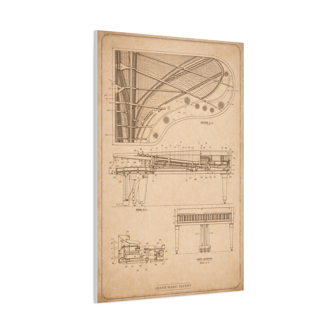 Grand Piano Blueprint Study Wall Art & Canvas Print