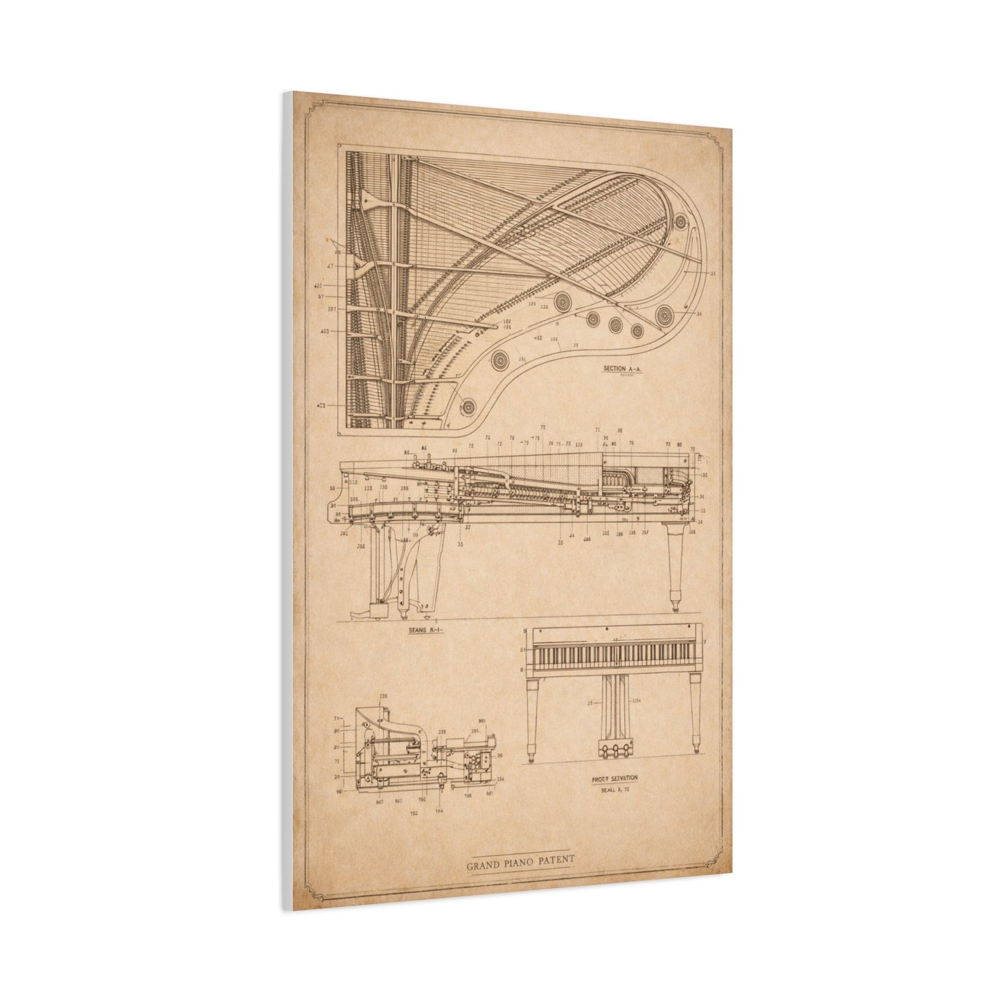Grand Piano Blueprint Study Wall Art & Canvas Print