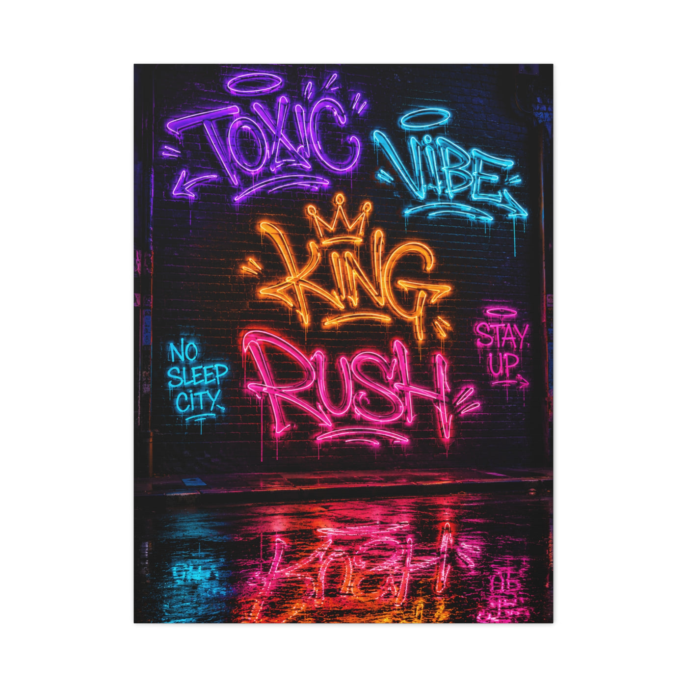 Neon Typography Hustle Street Wall Art & Canvas Print