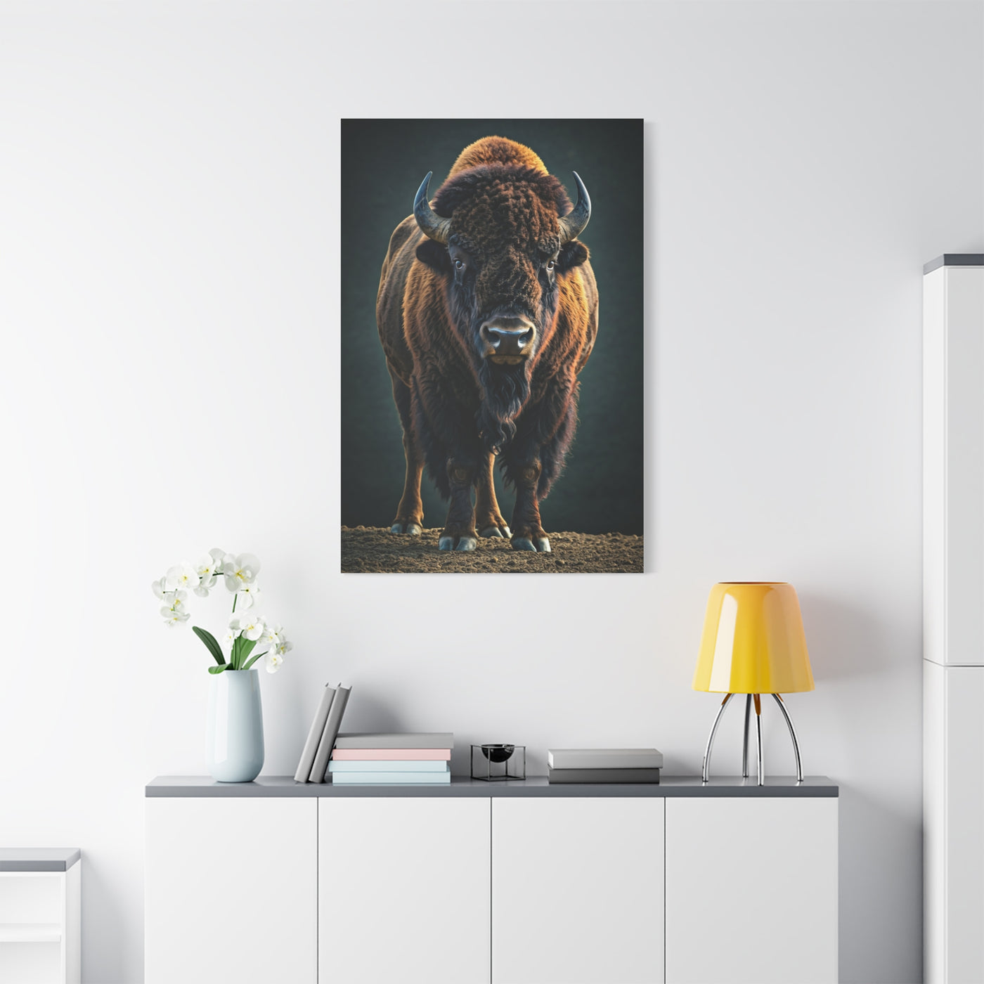 American Bison Emerging from Dust Prairie Wall Art & Canvas Print