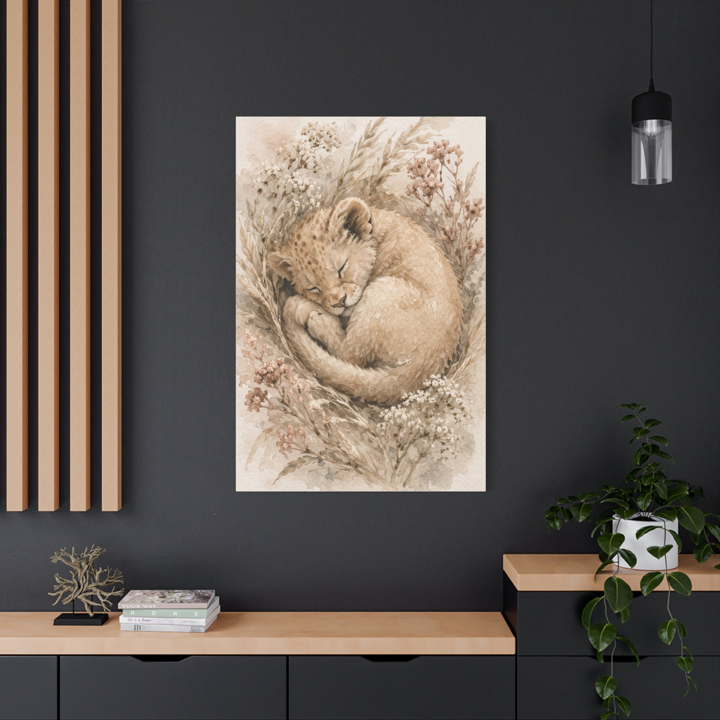 Sleeping Lion Cub Soft Neutral Wall Art & Canvas Print