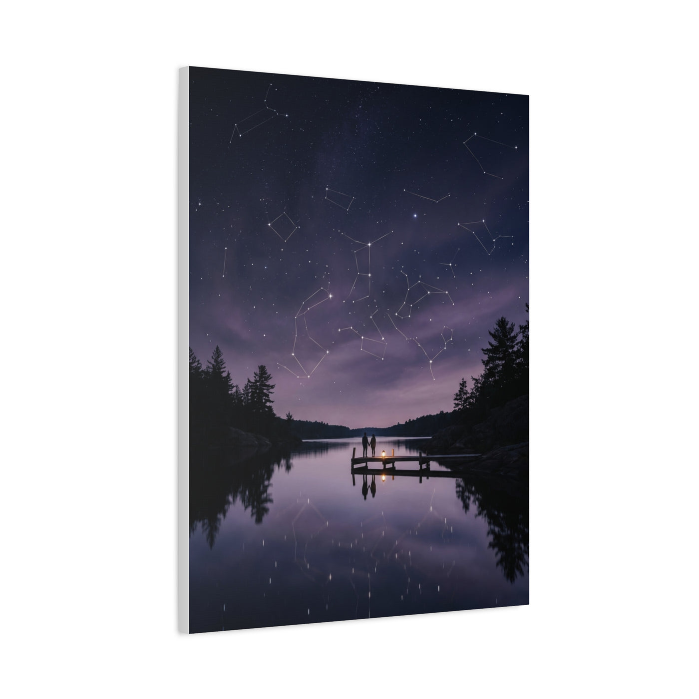 Starlit Reflection Lovers Minimal Scene Wall Art & Canvas Print