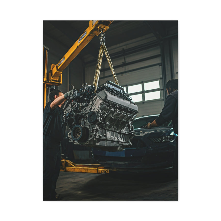 Ford Mustang Shelby GT350 Engine Installation Scene Wall Art & Canvas Prints
