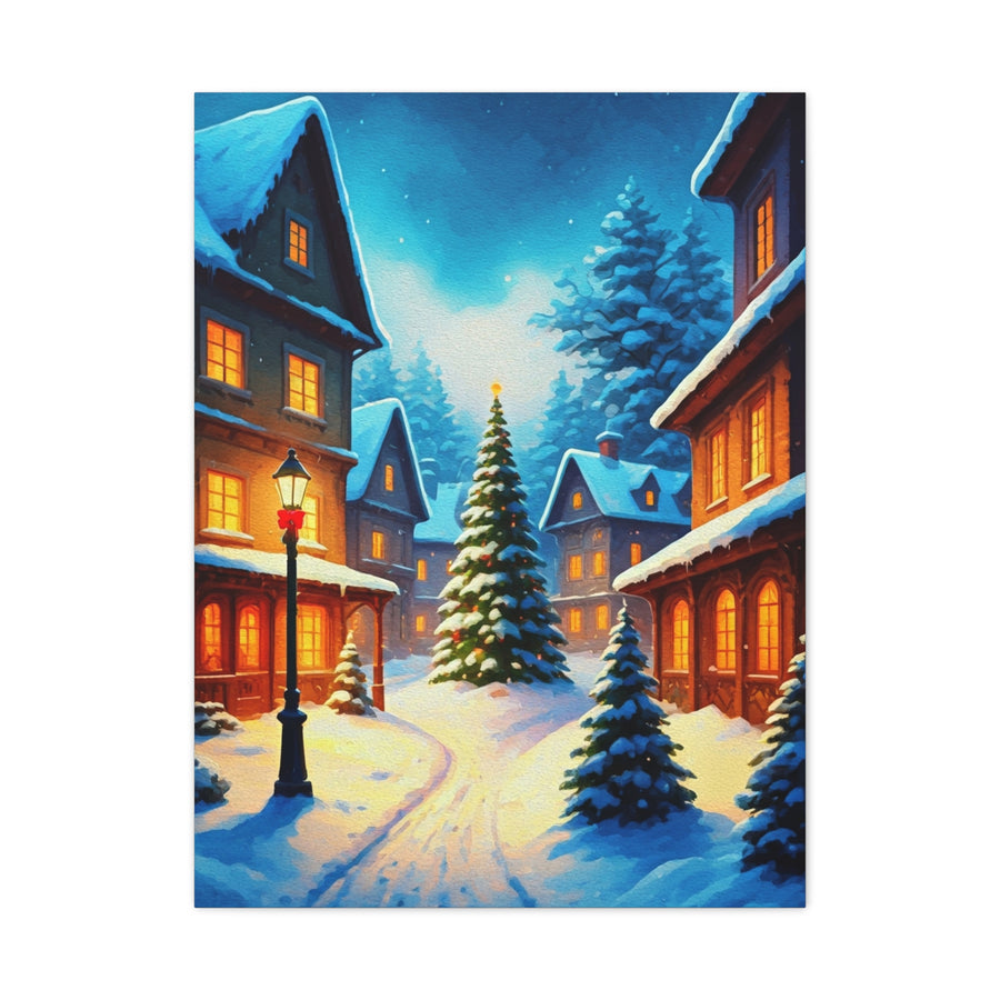 Watercolor Winter Village Christmas Scene Wall Art & Canvas Print