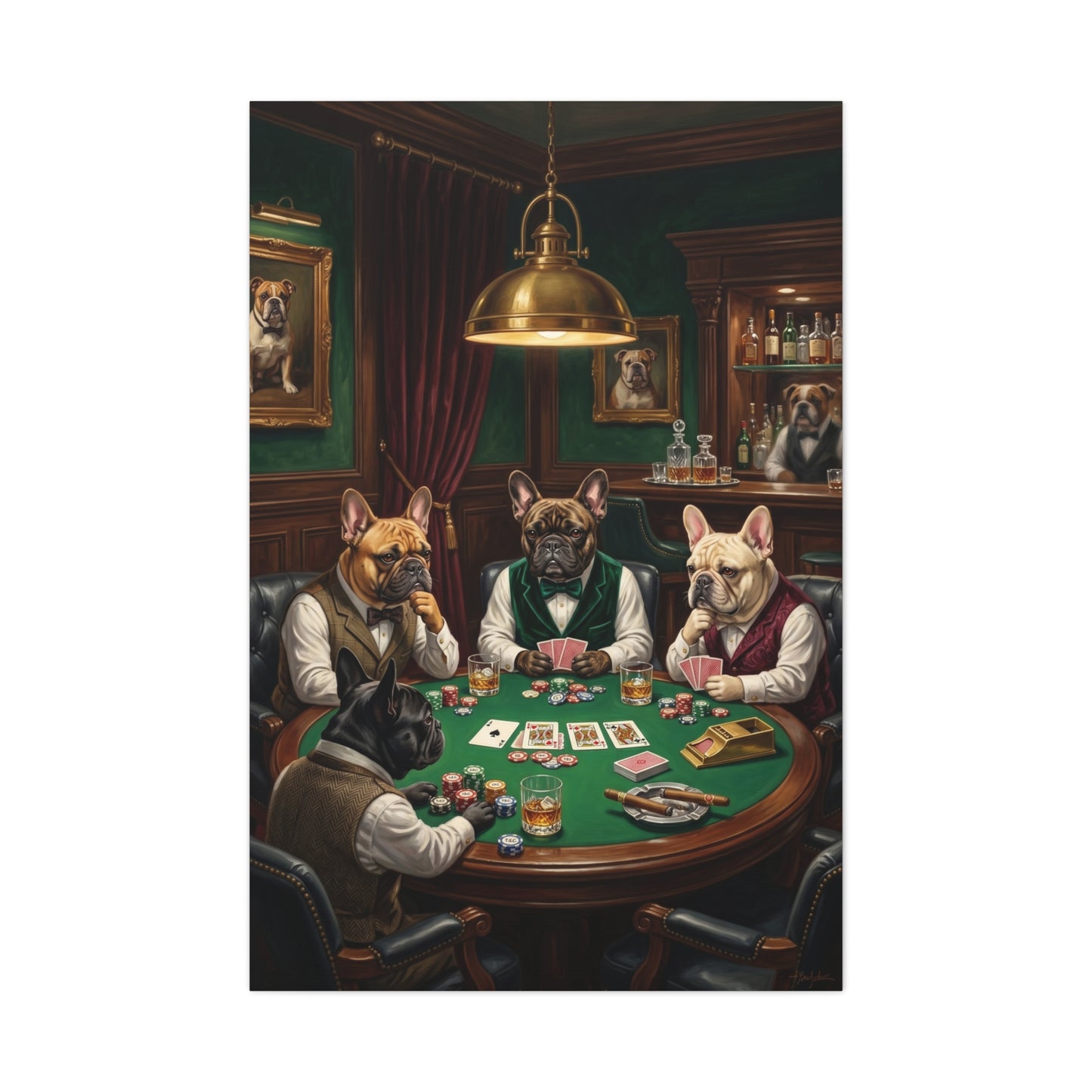 French Bulldog Private Bar Poker Scene Wall Art & Canvas Print