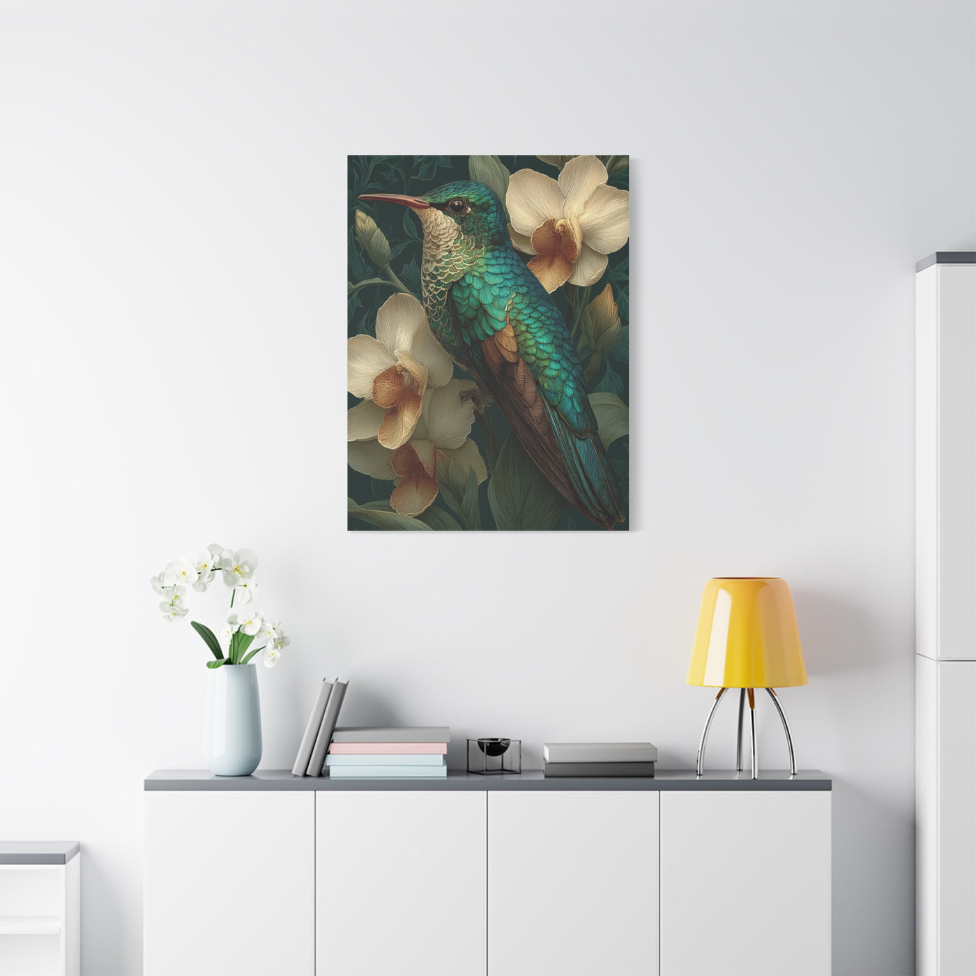 Emerald Hummingbird Botanical Portrait Wall Art & Canvas Print