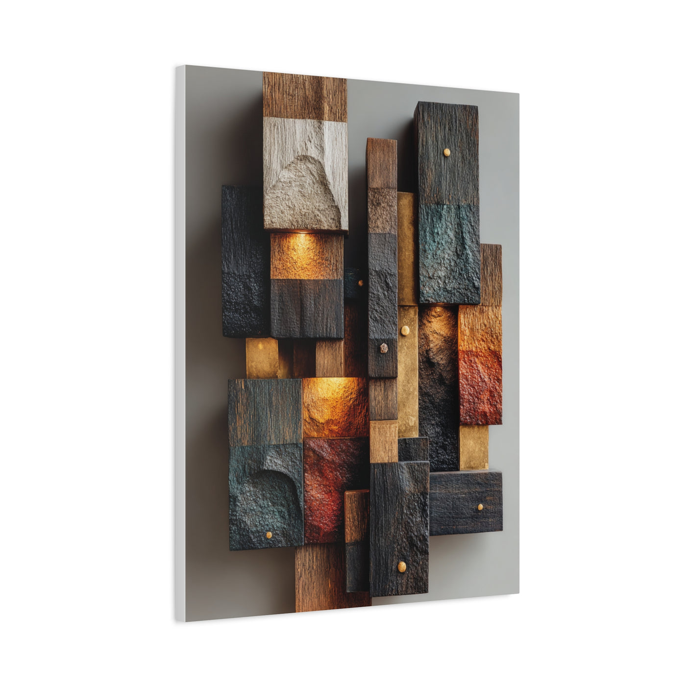 Sculptural Wood Panel Assemblage Wall Art & Canvas Print
