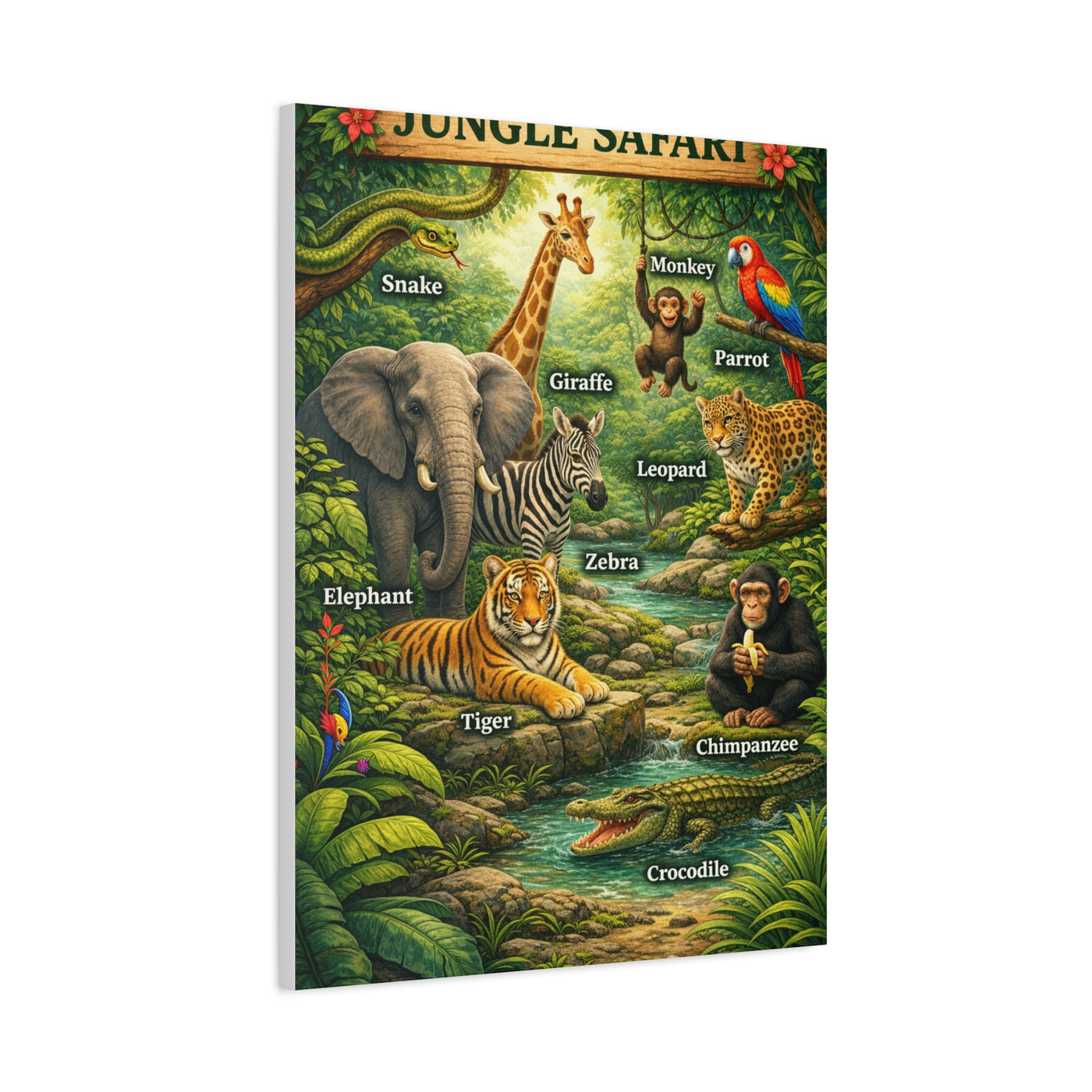 Jungle Safari Adventure Learning Poster Wall Art & Canvas Print