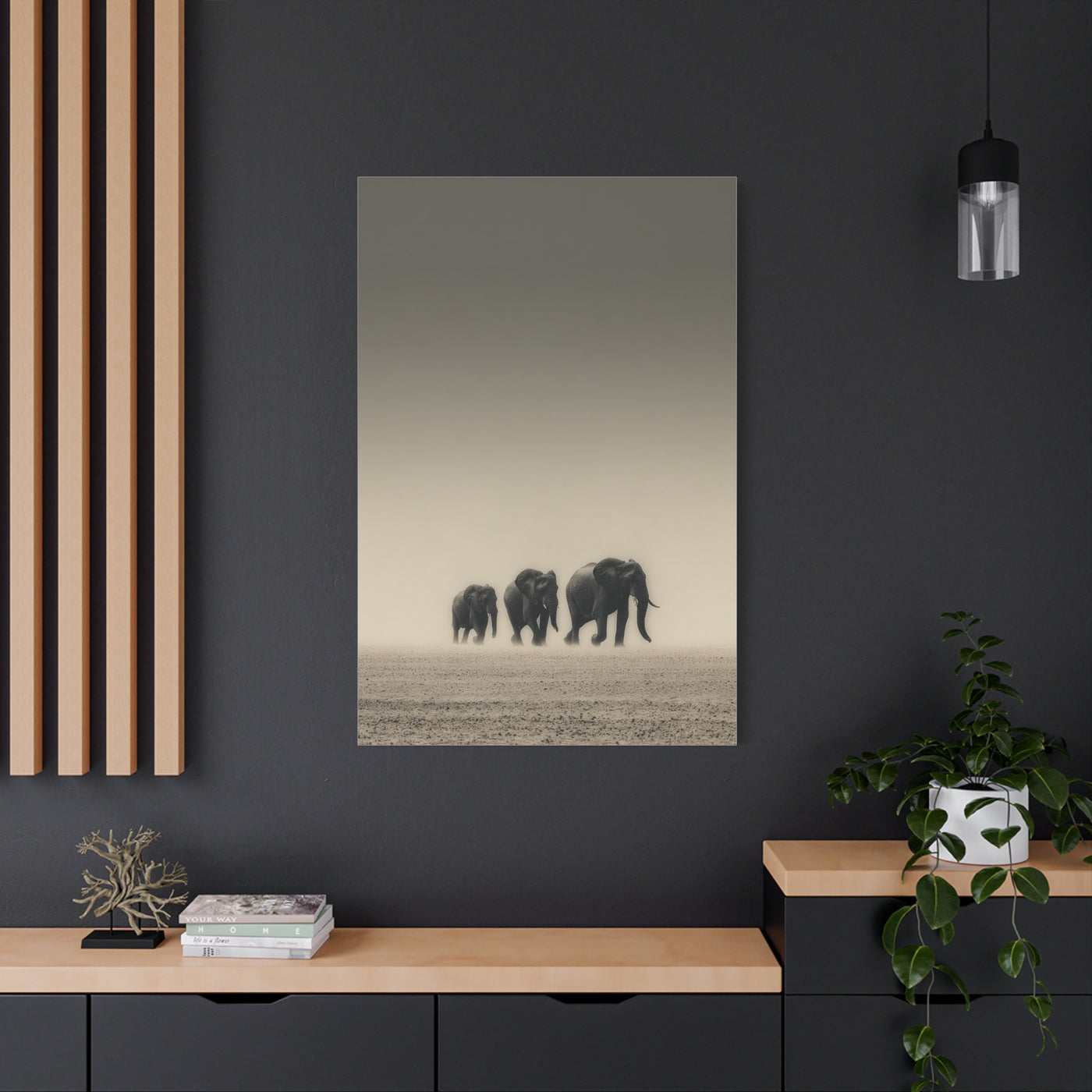 Minimal Elephant Family Dune Crossing Wall Art & Canvas Print
