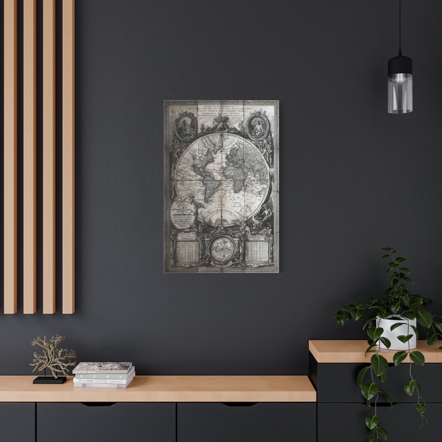 Antique World Map Engraving Wall Art & Canvas Print
