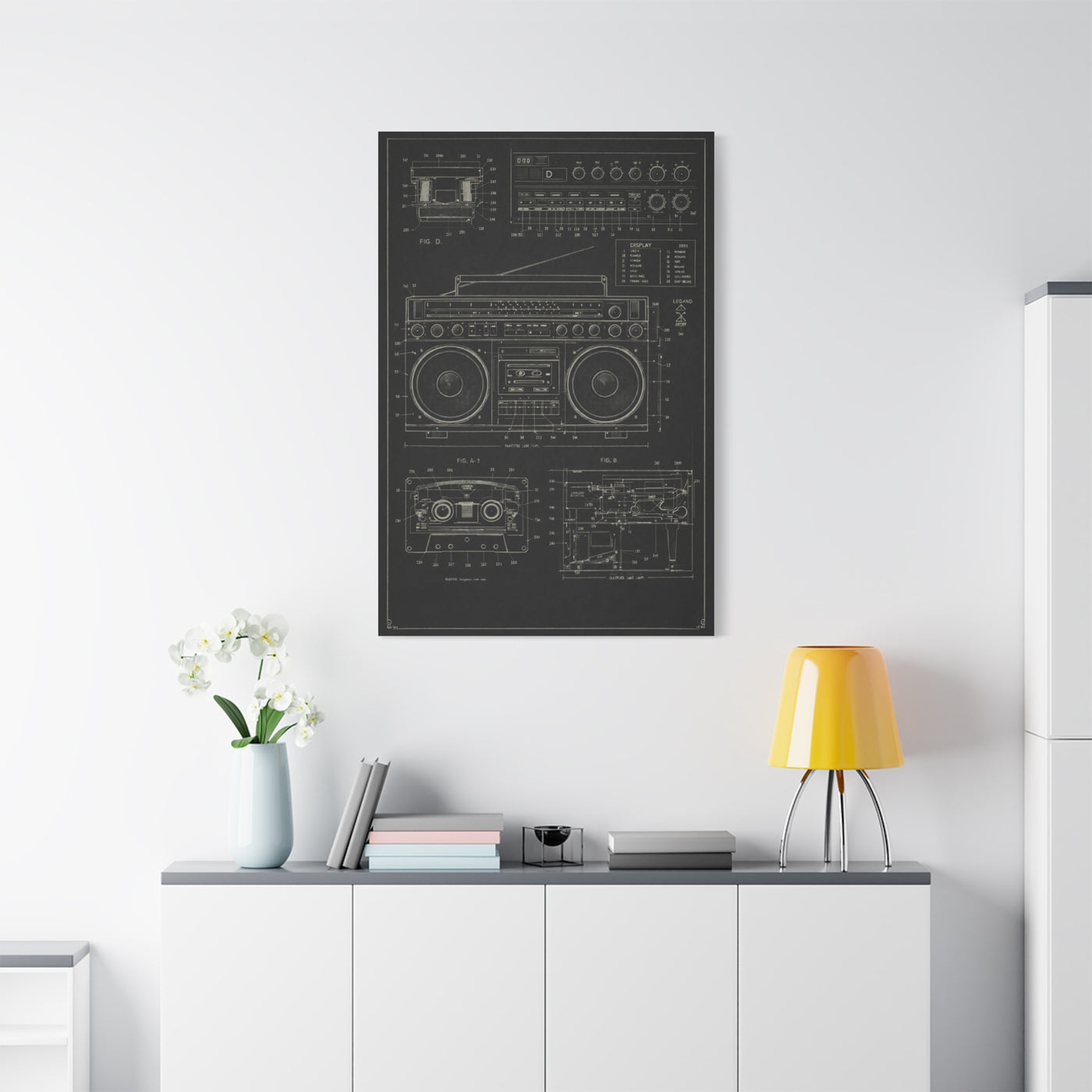 Vintage Boombox Blueprint Illustration Wall Art & Canvas Print