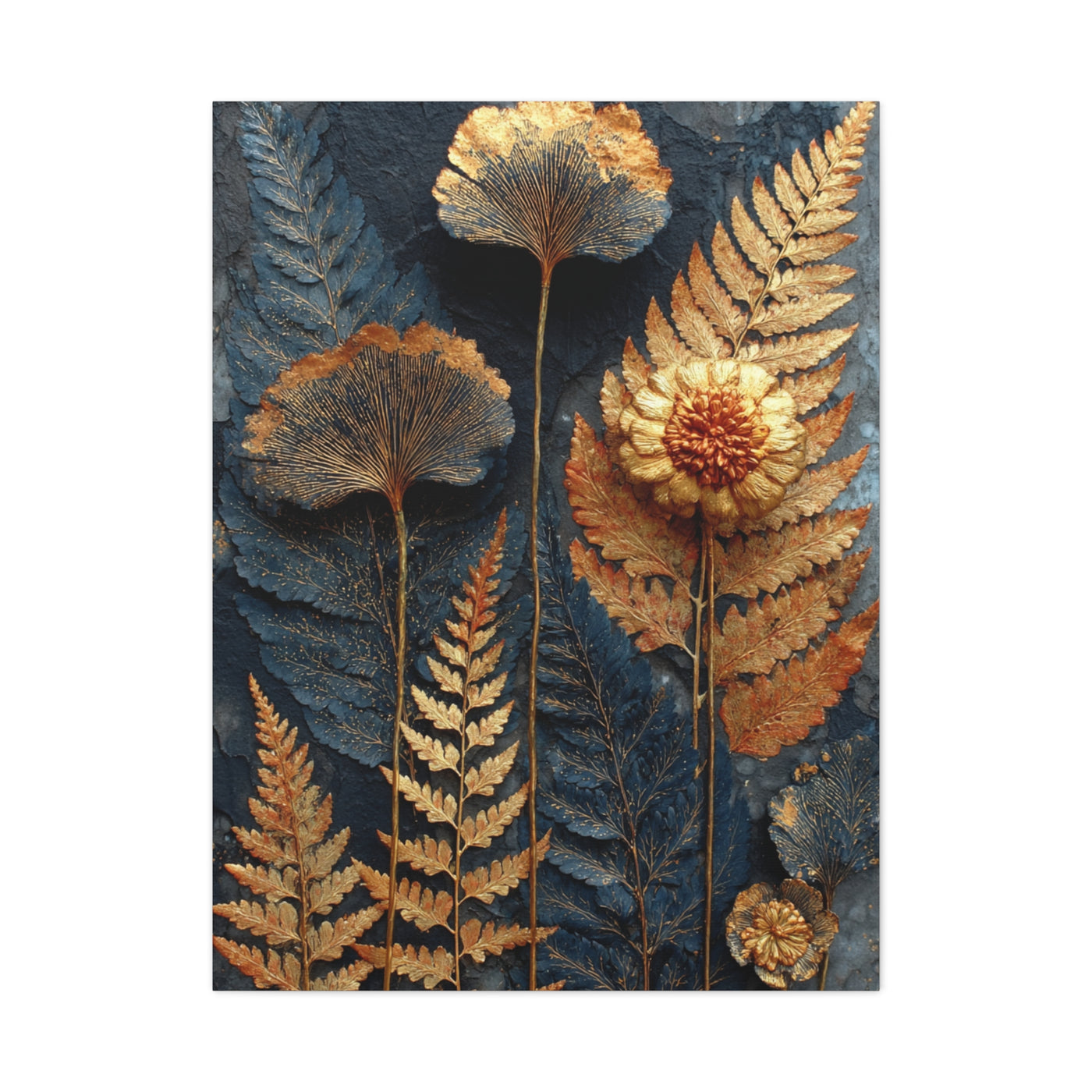 Golden Botanical Relief Composition Wall Art & Canvas Print