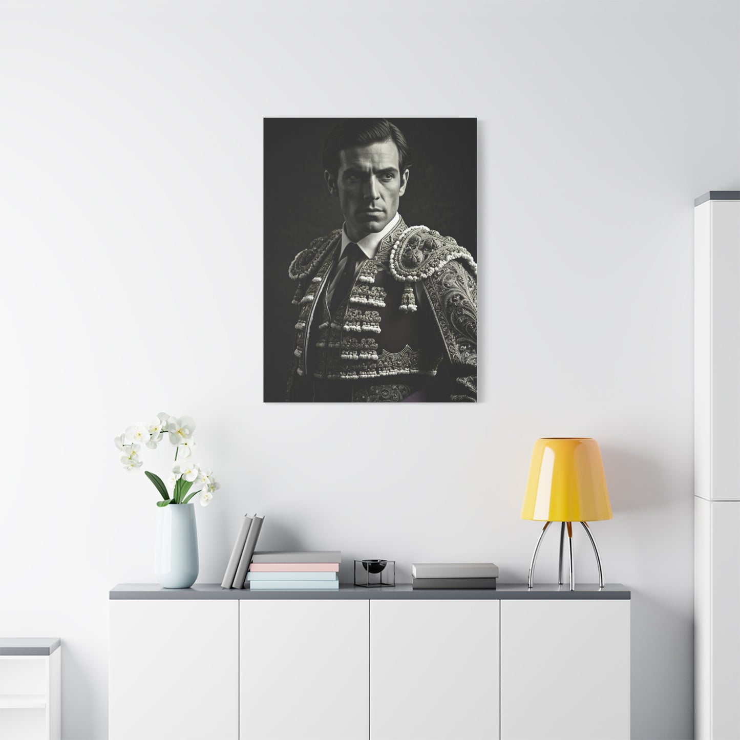 Stoic Warrior in Armor Black & White Wall Art & Canvas Prints