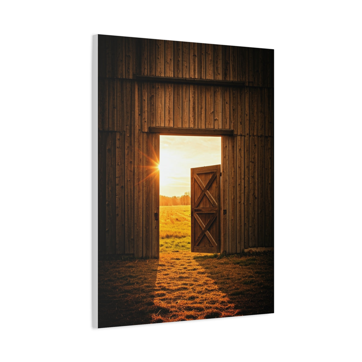 Open Barn Door at Sunrise Wall Art & Canvas Prints