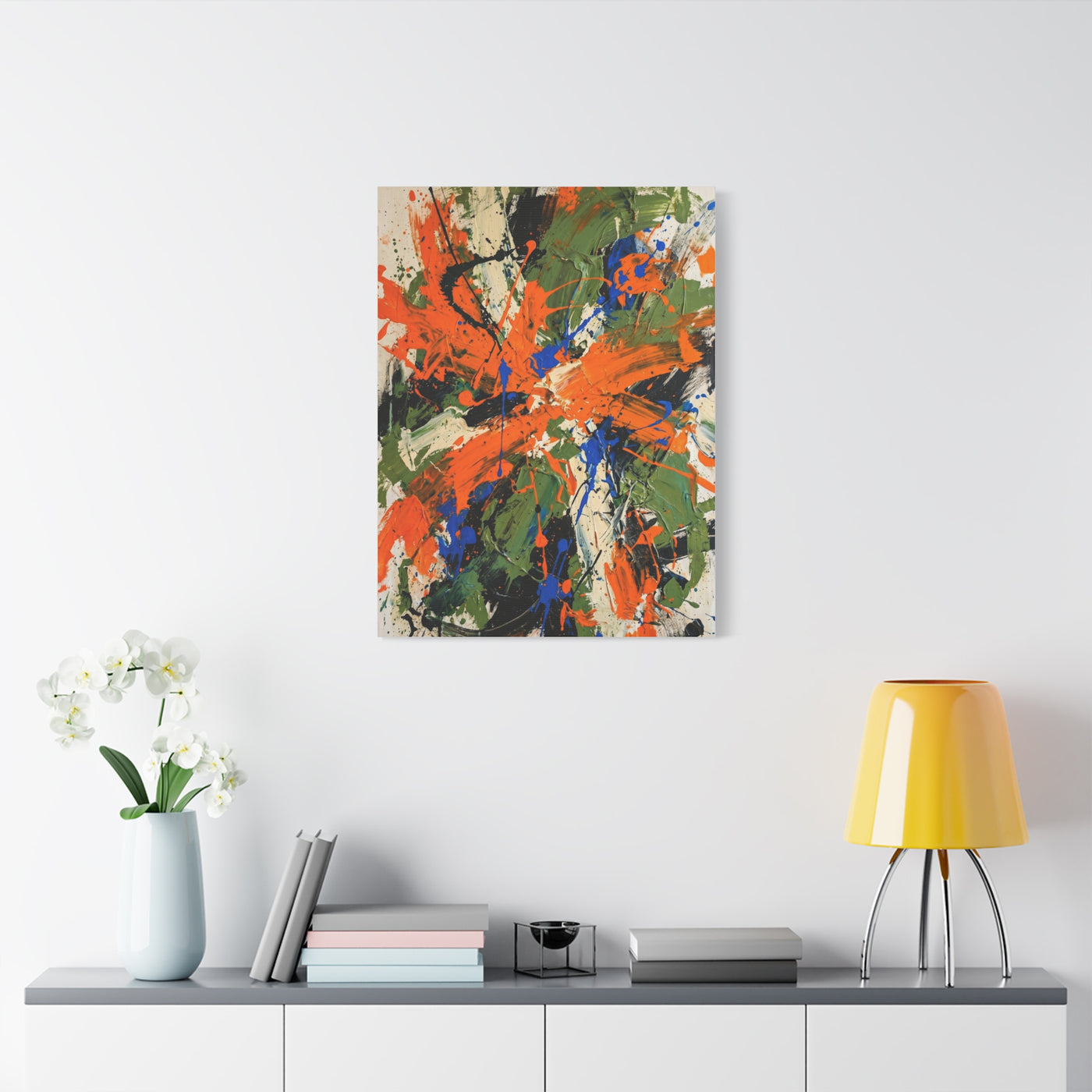 Expressionist Orange Burst Action Painting Wall Art & Canvas Print