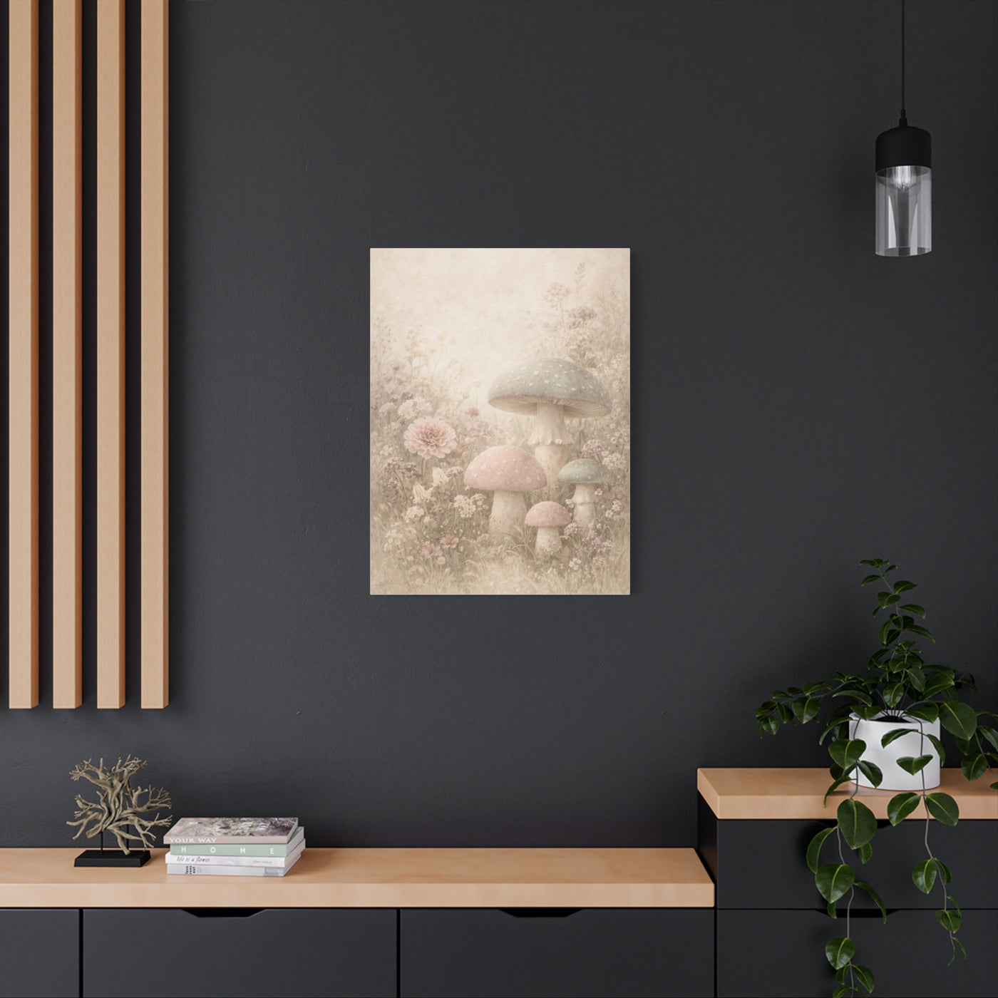 Vintage Pastel Mushroom Meadow Wall Art & Canvas Print