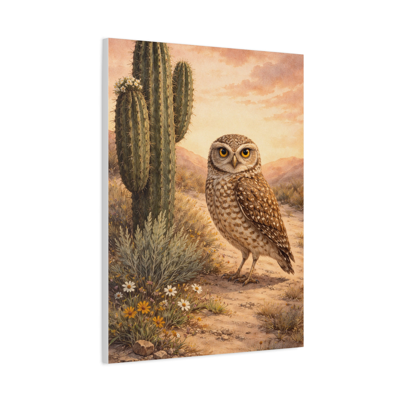 Desert Burrowing Owl Landscape Wall Art & Canvas Print