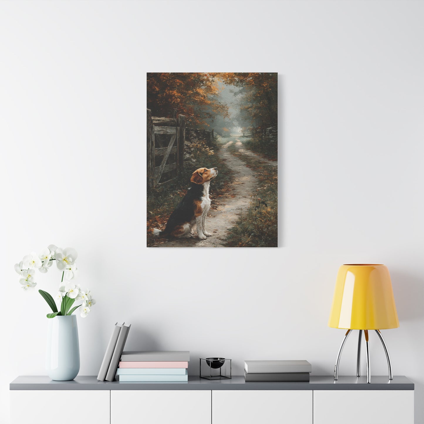 Beagle Autumn Country Lane Wall Art & Canvas Print