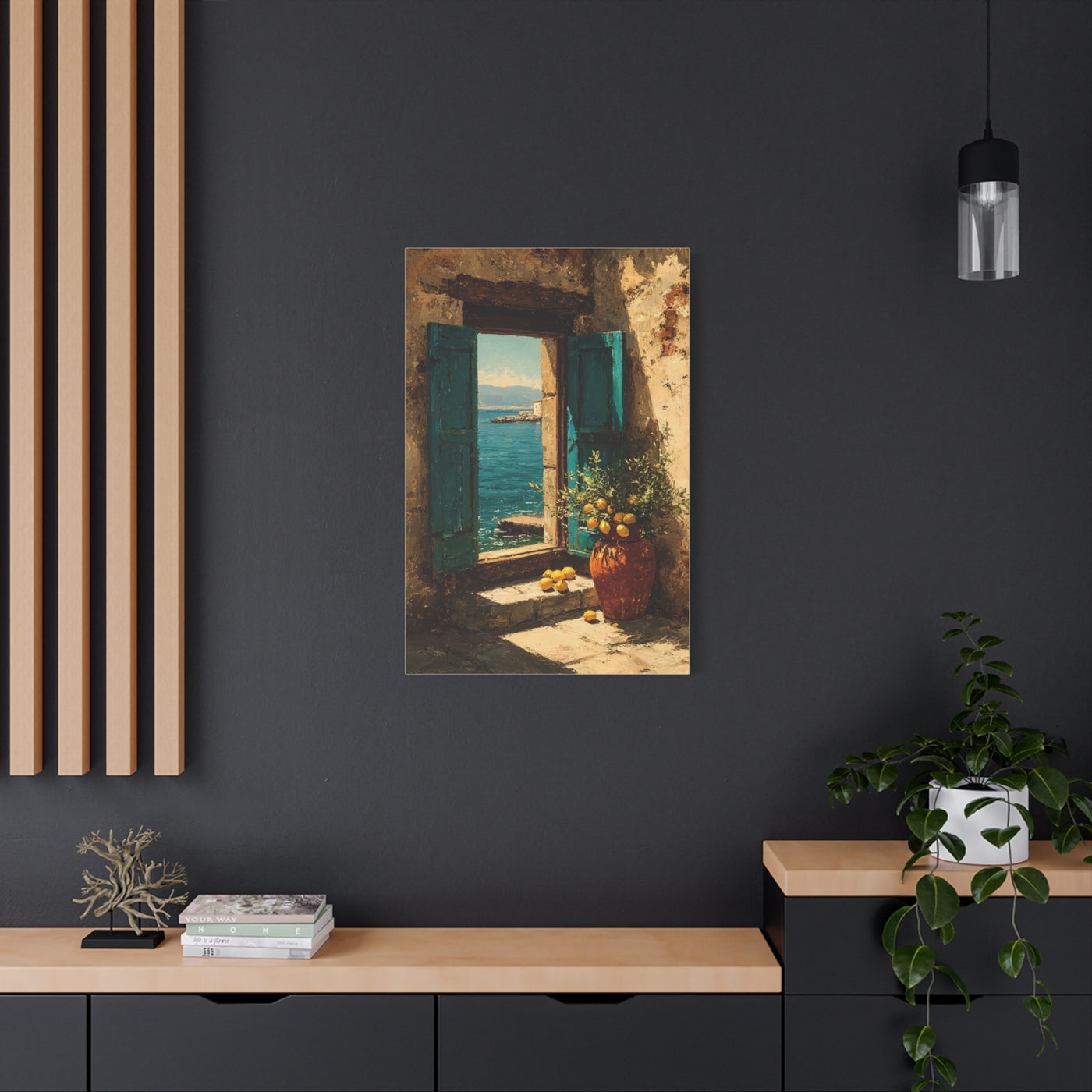 Italian Coastal Window Painting Wall Art & Canvas Print