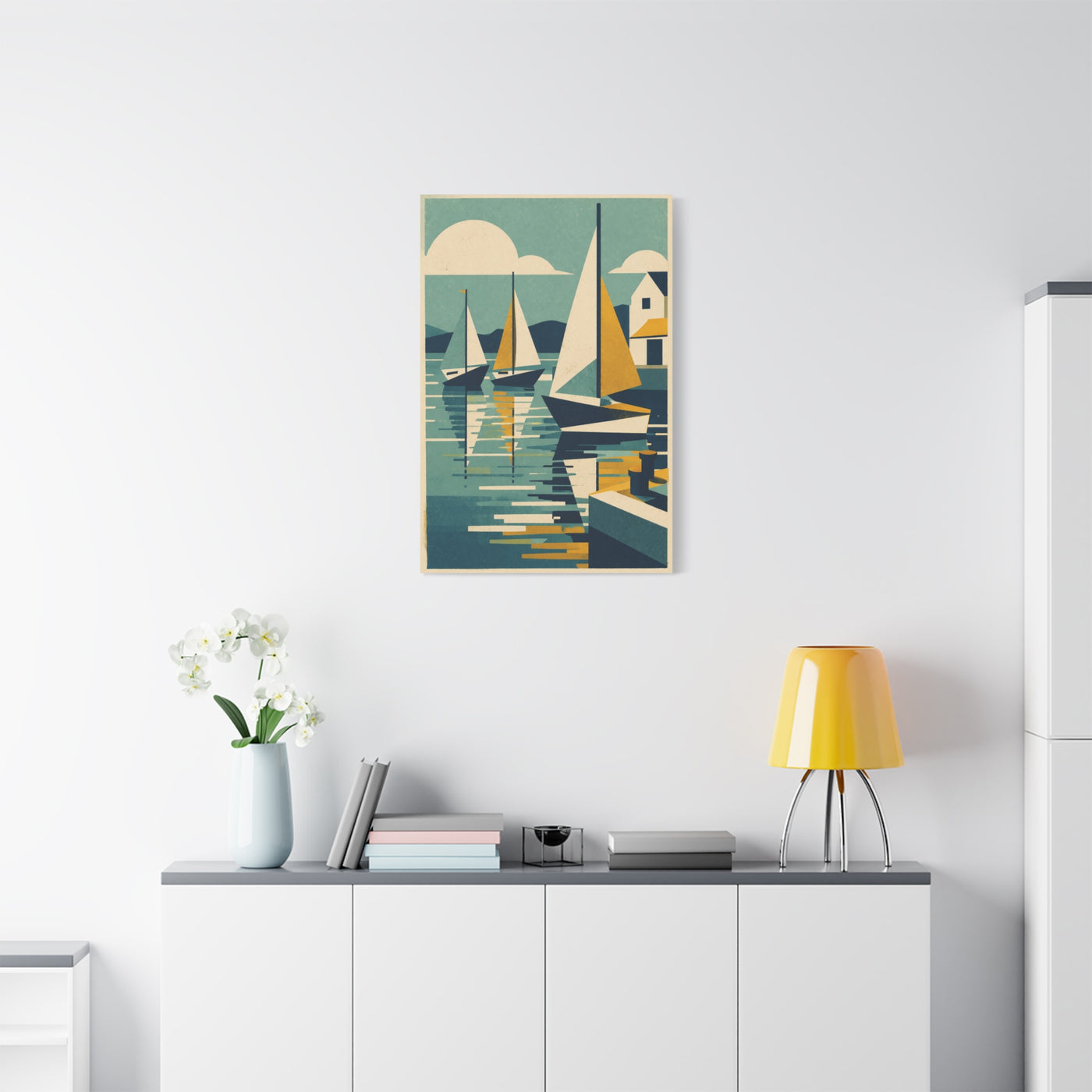 Geometric Harbor Sailboats Wall Art & Canvas Print