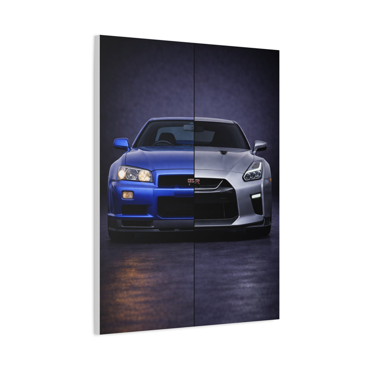 Nissan GT R Split R34 Skyline vs R35 Evolution Wall Art & Canvas Prints