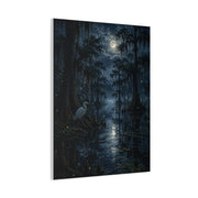 Moonlit Bayou Heron Scene Wall Art & Canvas Print