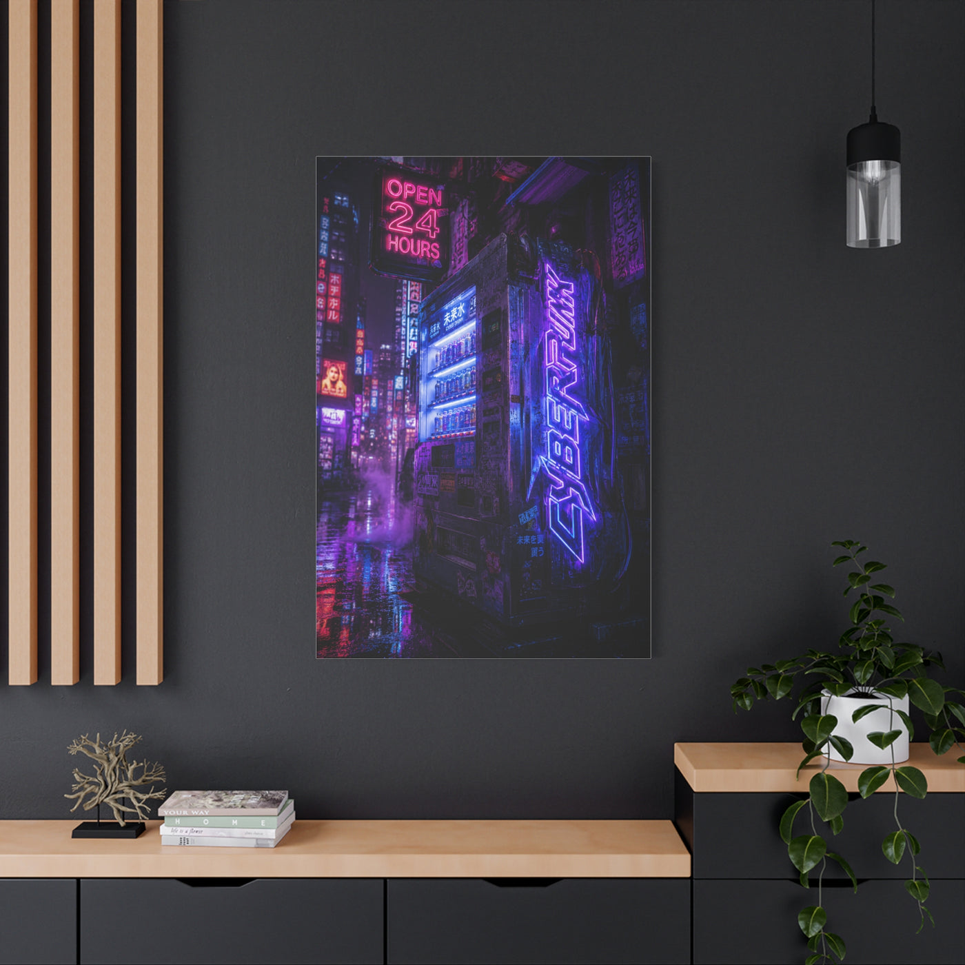 Cyberpunk Neon Vending Alley Street Wall Art & Canvas Print