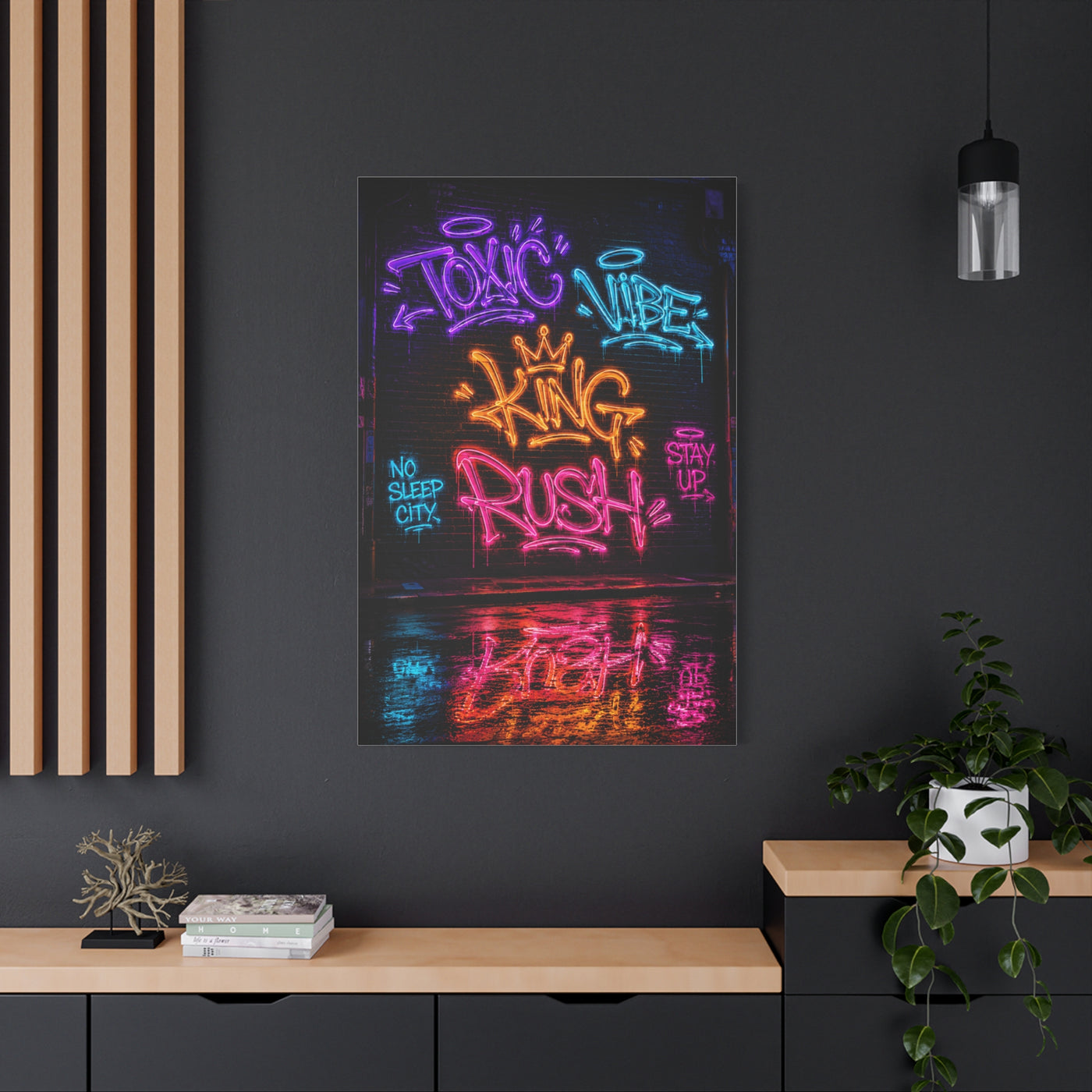 Neon Typography Hustle Street Wall Art & Canvas Print