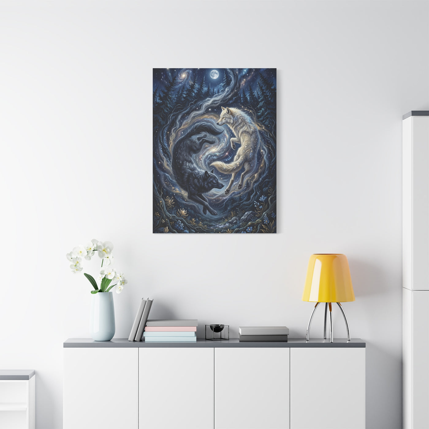 Yin Yang Cosmic Wolves Balance Scene Wall Art & Canvas Print