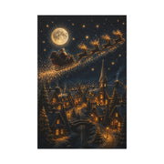 Moonlit Santa Sleigh Over Winter Village Wall Art & Canvas Print