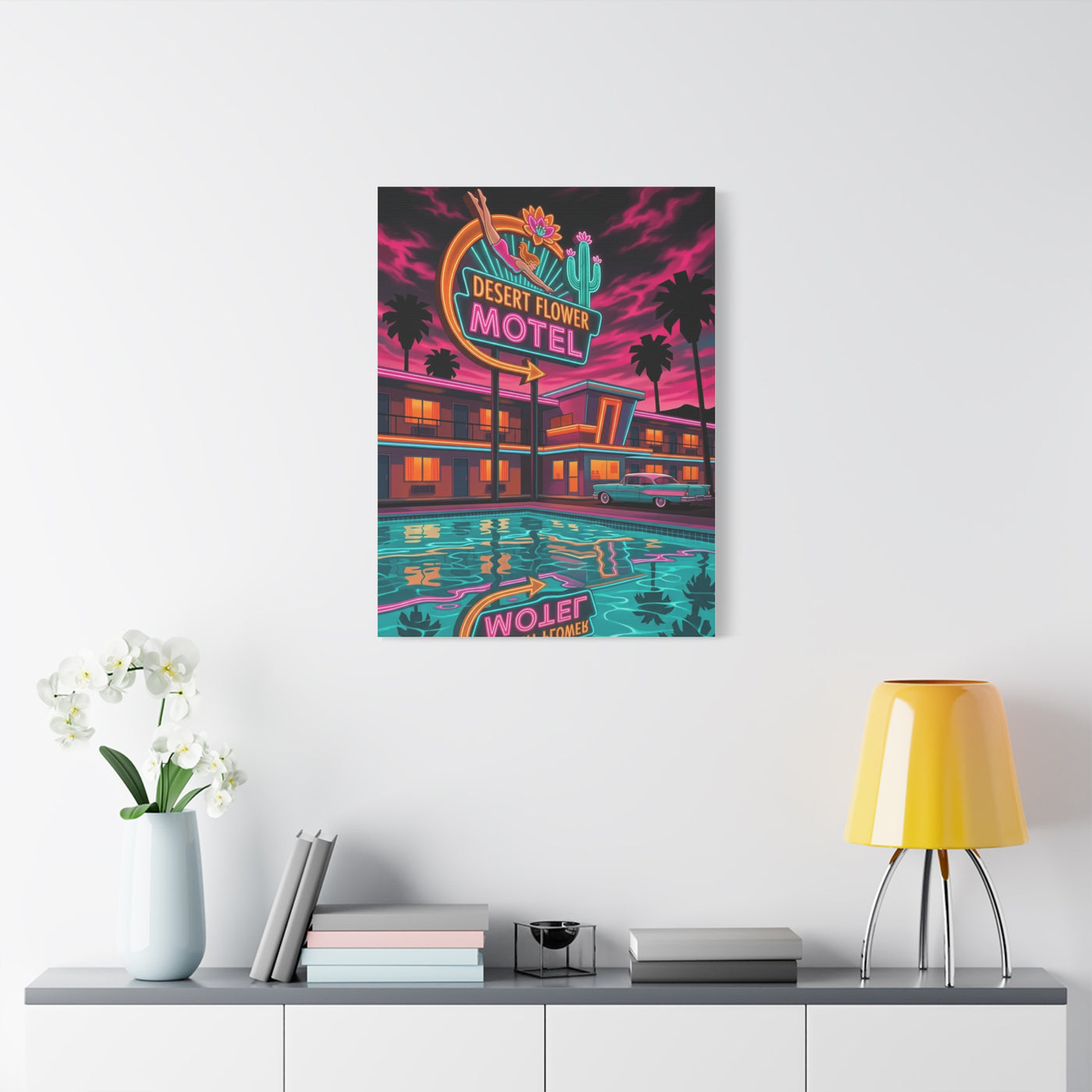 Retro Desert Flower Motel Pop-Art Wall Art & Canvas Print