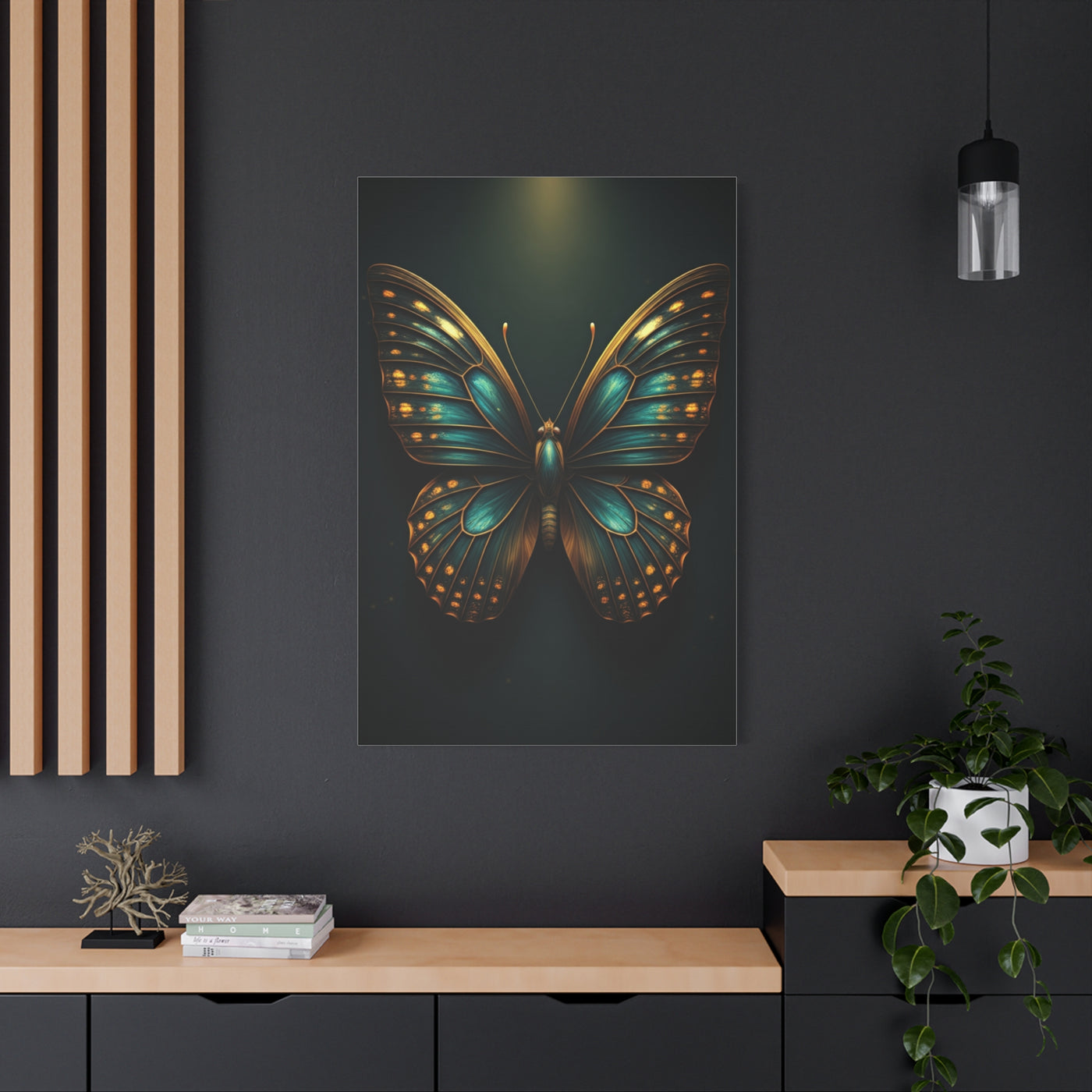 Emerald Gold Butterfly Symmetry Portrait Wall Art & Canvas Prints