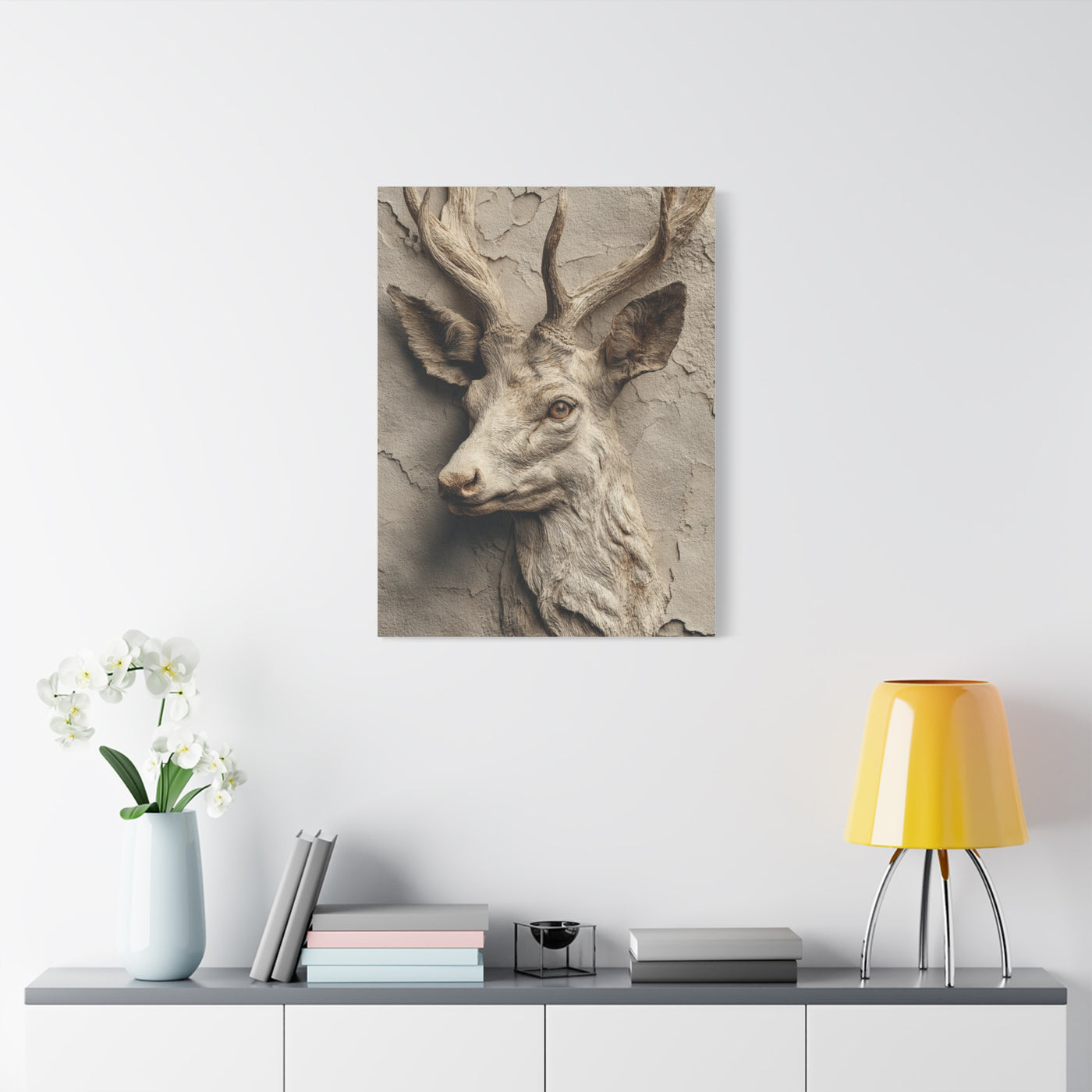 Rustic Stone Deer Relief Wall Art & Canvas Print