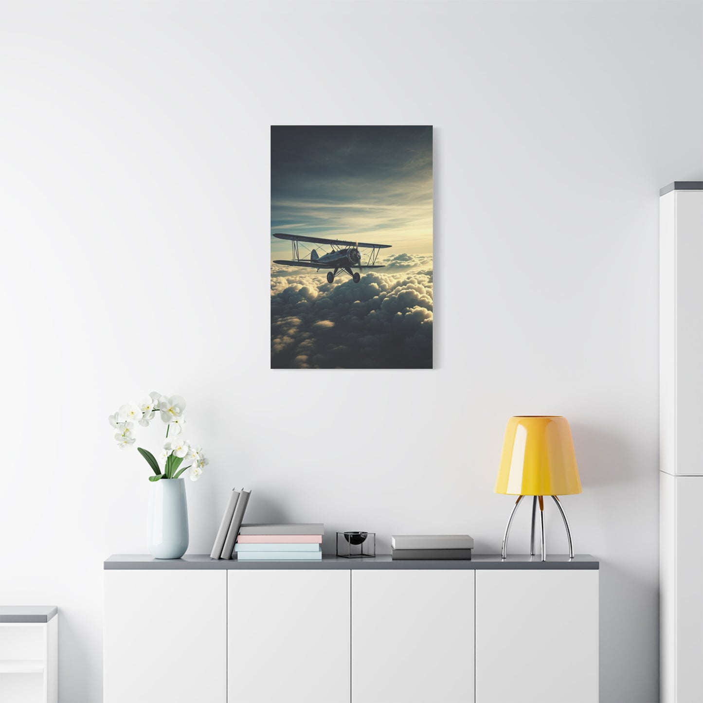 High-Altitude Biplane Above the Clouds Wall Art & Canvas Prints