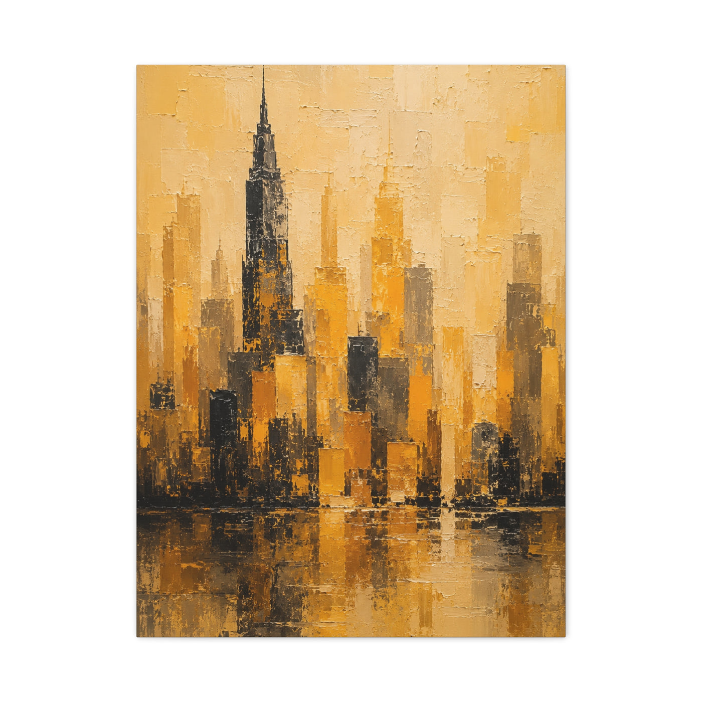 Yellow Cityscape Textured Skyline Abstract Wall Art & Canvas Print