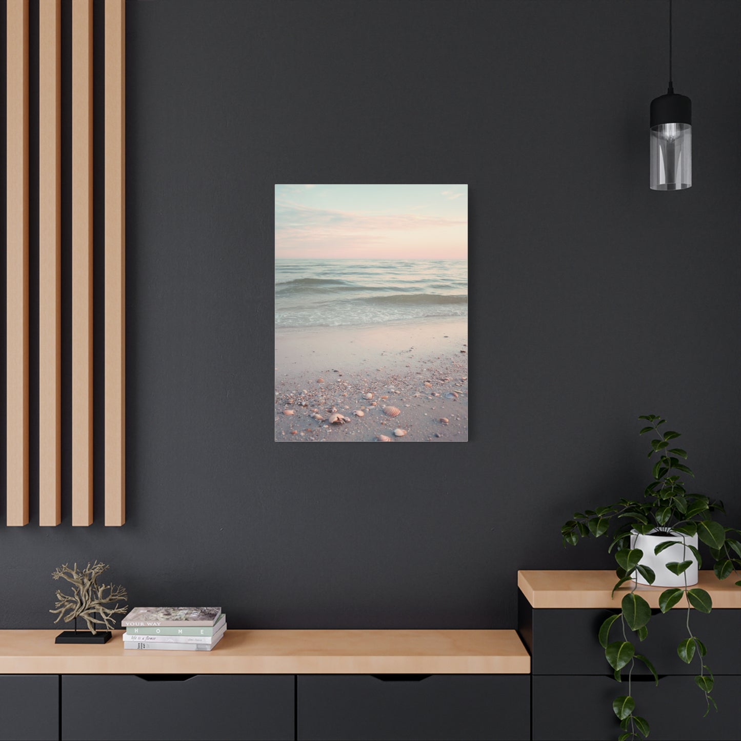 Pastel Sunrise Beach with Seashell Shore Wall Art & Canvas Print
