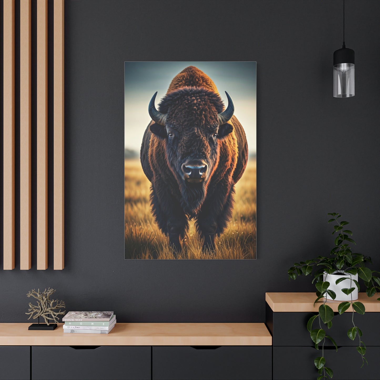 Dominant Prairie Bison in Golden Grass Wall Art & Canvas Print