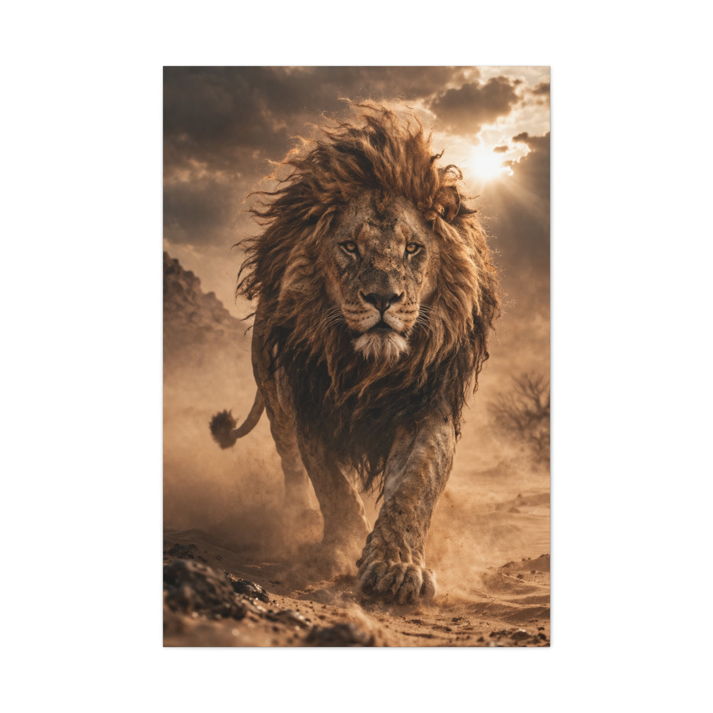 Charging Lion Dust Storm Power Wall Art & Canvas Print