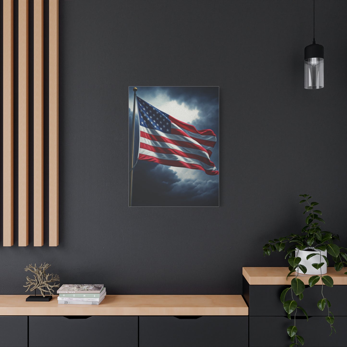 American Flag Against Stormy Skies Wall Art & Canvas Prints