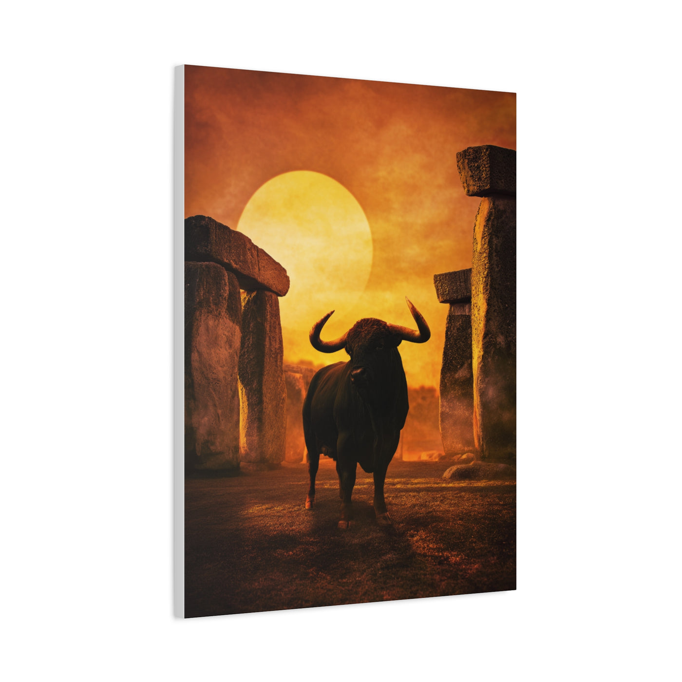 Mythic Bull Among Ancient Stone Ruins Wall Art & Canvas Print