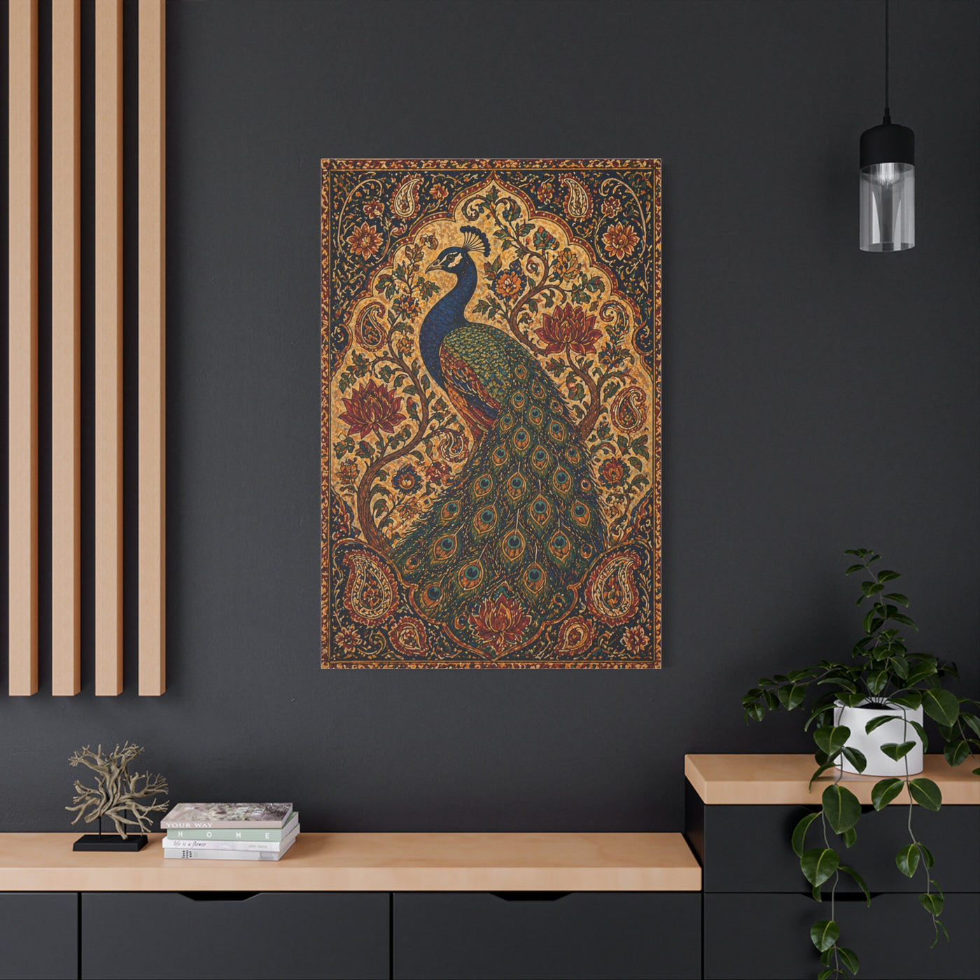 Ornamental Kalamkari Peacock Wall Art & Canvas Print