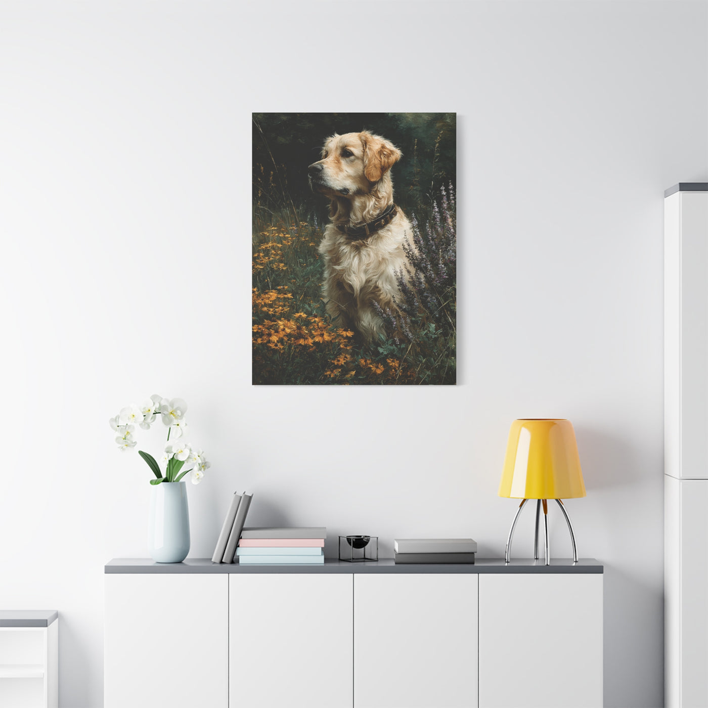 Golden Retriever Wildflower Portrait Wall Art & Canvas Print
