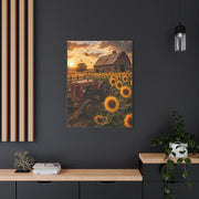 Rustic Farmhouse Sunflower Field Tractor Wall Art & Canvas Print