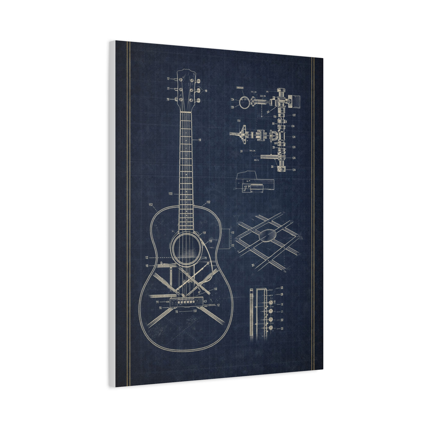 Acoustic Guitar Blueprint Study Wall Art & Canvas Print