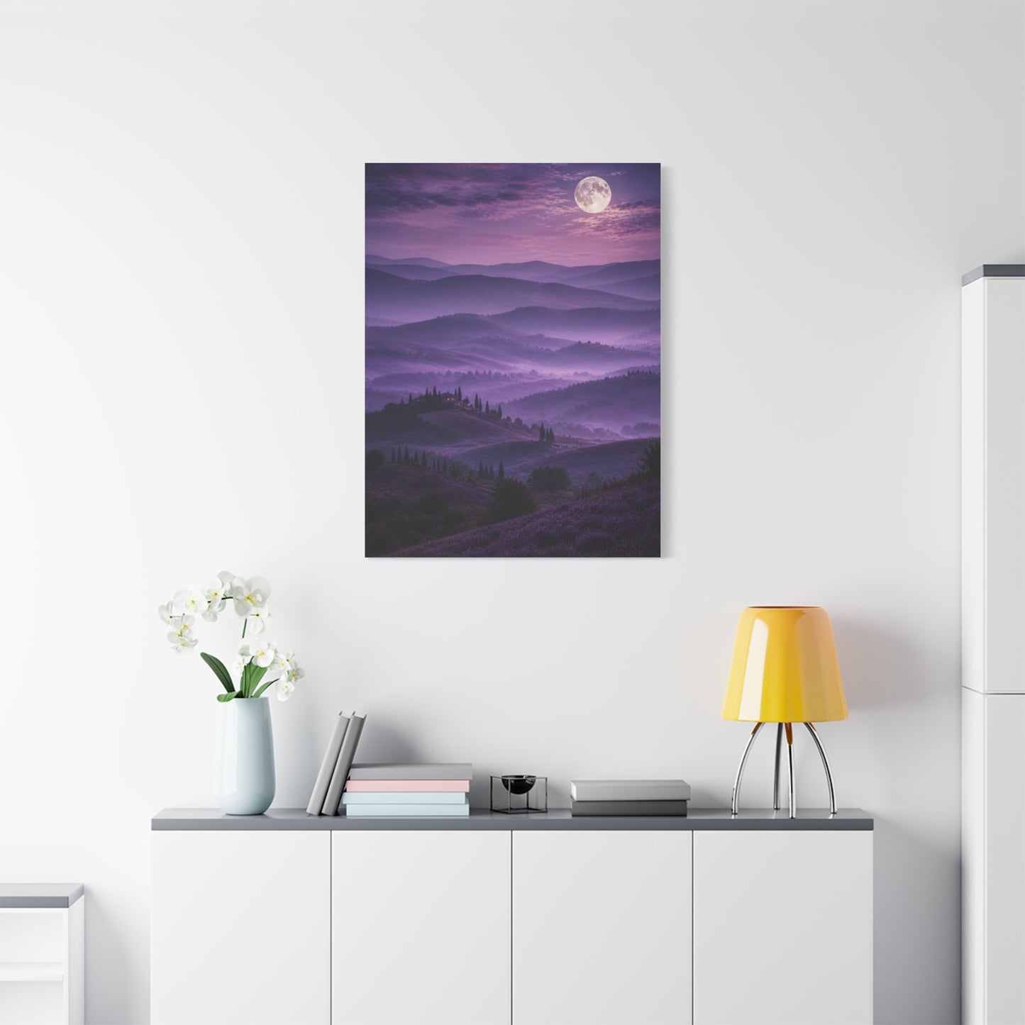 Moonlit Violet Hills Landscape Wall Art & Canvas Print
