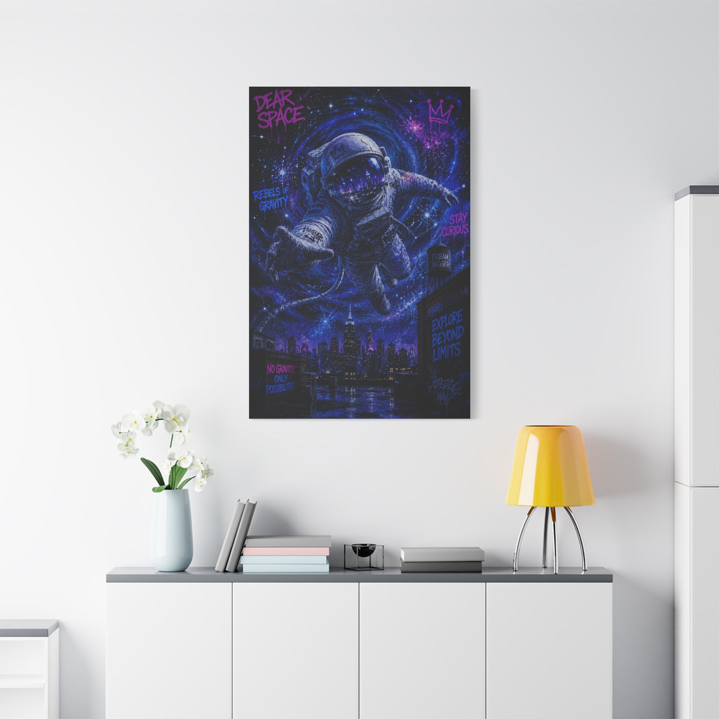 Cosmic Graffiti Astronaut Street Wall Art & Canvas Print