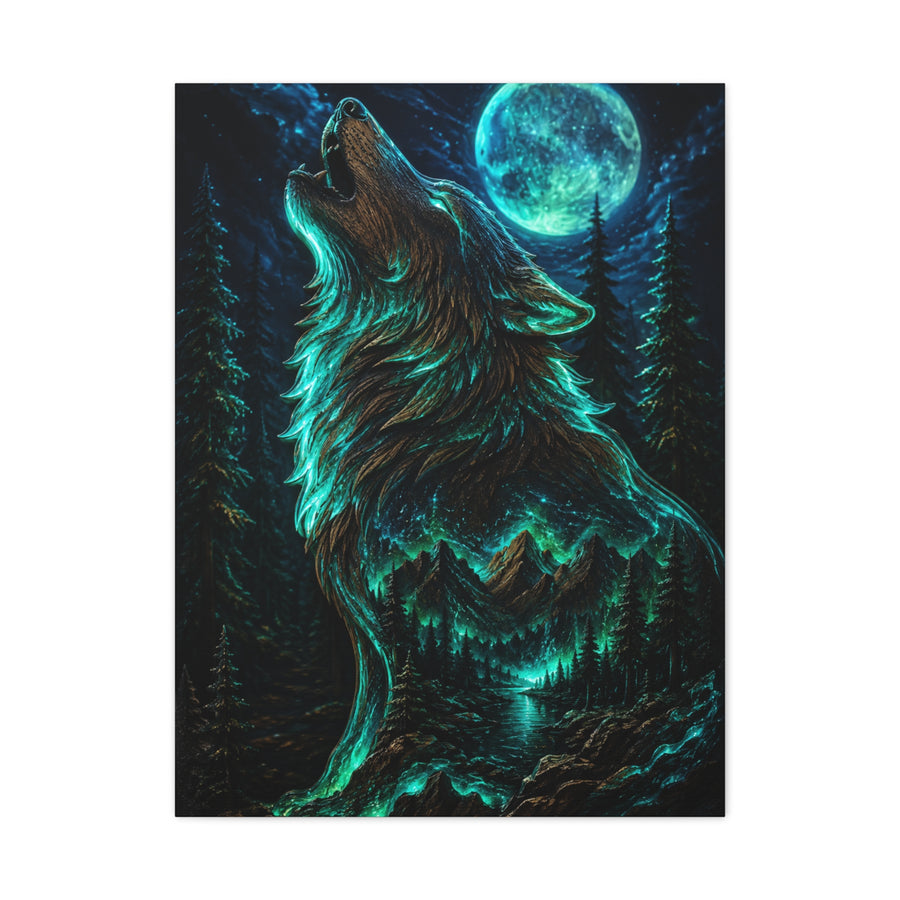 Celestial Spirit Wolf Dual Form Scene Wall Art & Canvas Print