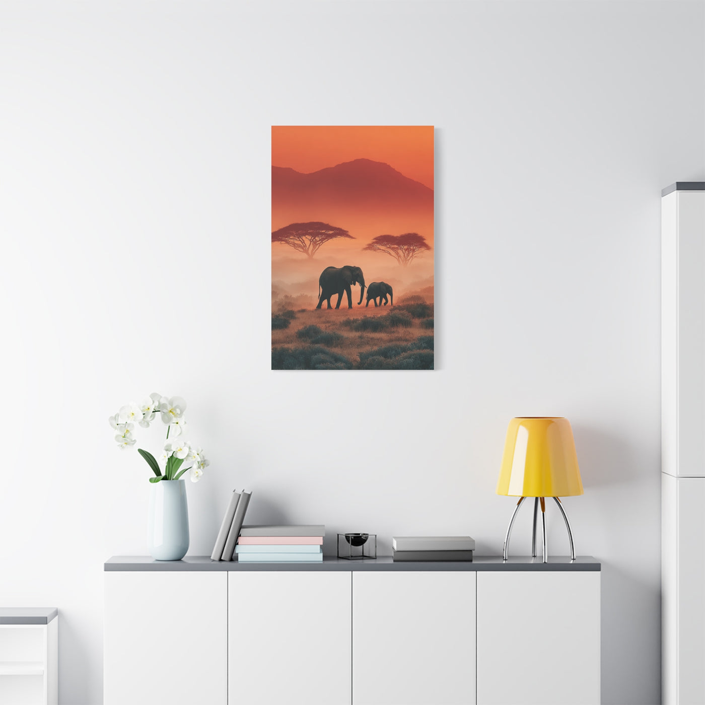 Mother and Calf Savanna Sunrise Wall Art & Canvas Print