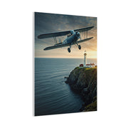 Coastal Biplane Over Lighthouse Horizon Wall Art & Canvas Prints